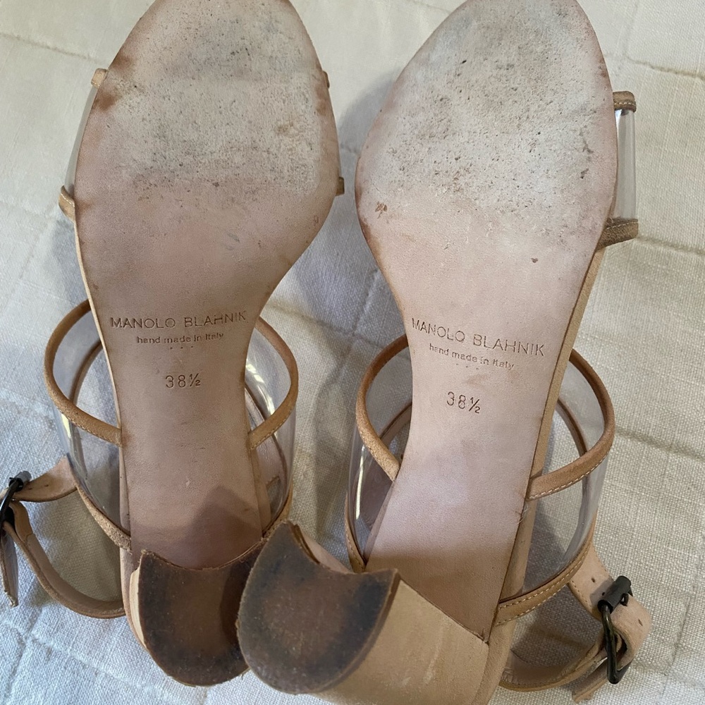 Manolo Blahnik Nude Clear Strap Sandals - Picture 6 of 7